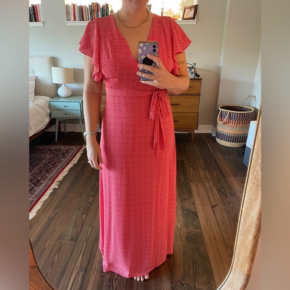 Red and white polka dot maxi dress